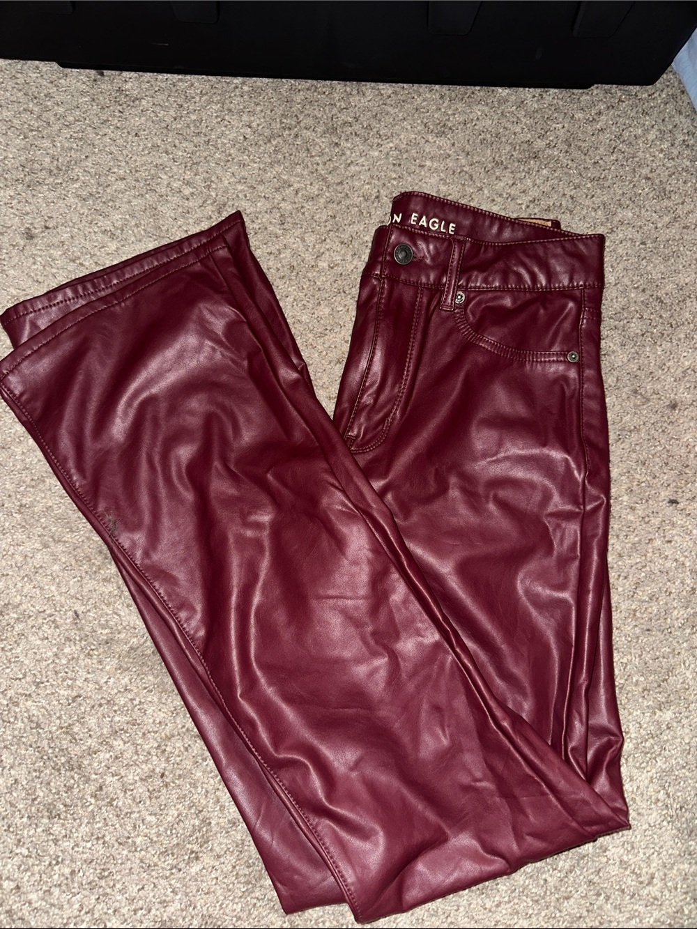 American Eagle Outfitters Women’s Faux Leather Flare Long Jeans - Burgundy